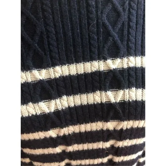 Navy sailor Talbots Navy Blue Ivory Cable Knit Wool Blend Sweater Dress Petite / - Picture 12 of 14